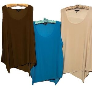 Slinky Brand Top 2X Lot Of 3 Tank Shirts Brown Blue Beige Stretch Knit Blouse